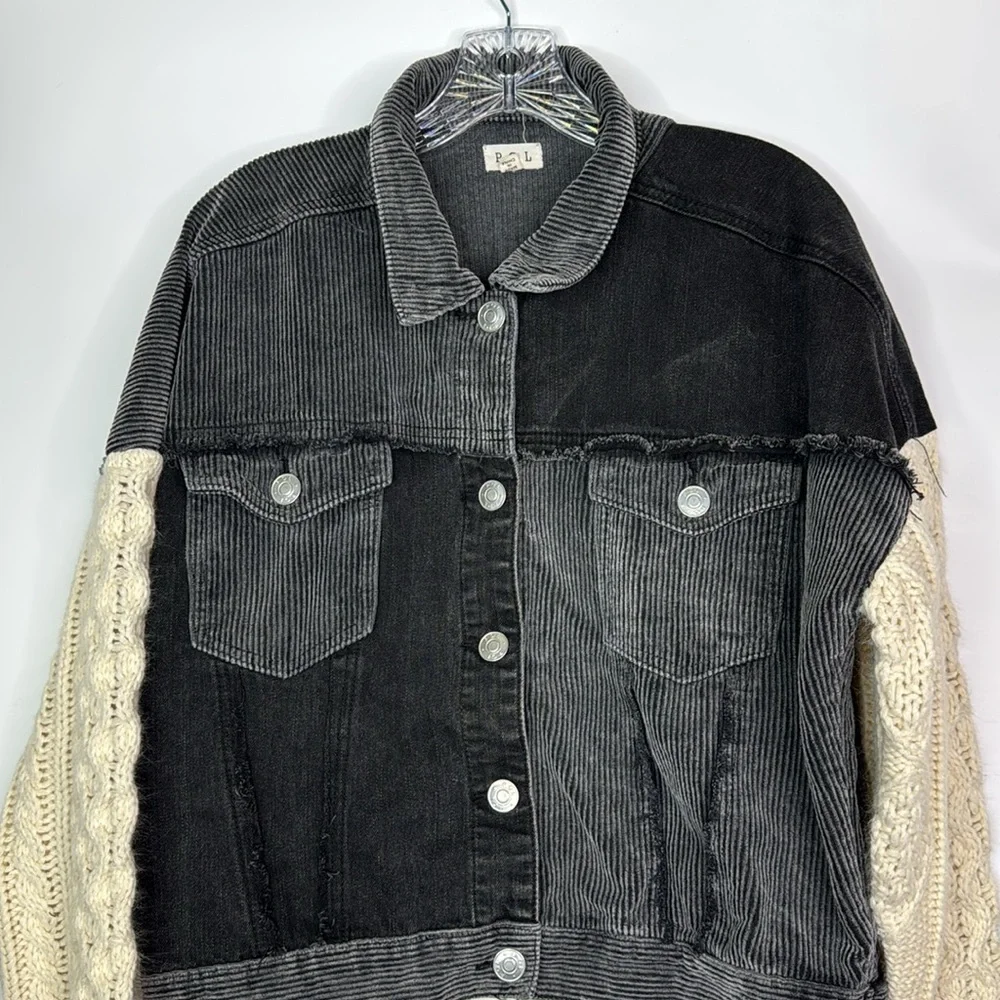 POL Black Gray Patchwork Denim Button Jacket Size Small